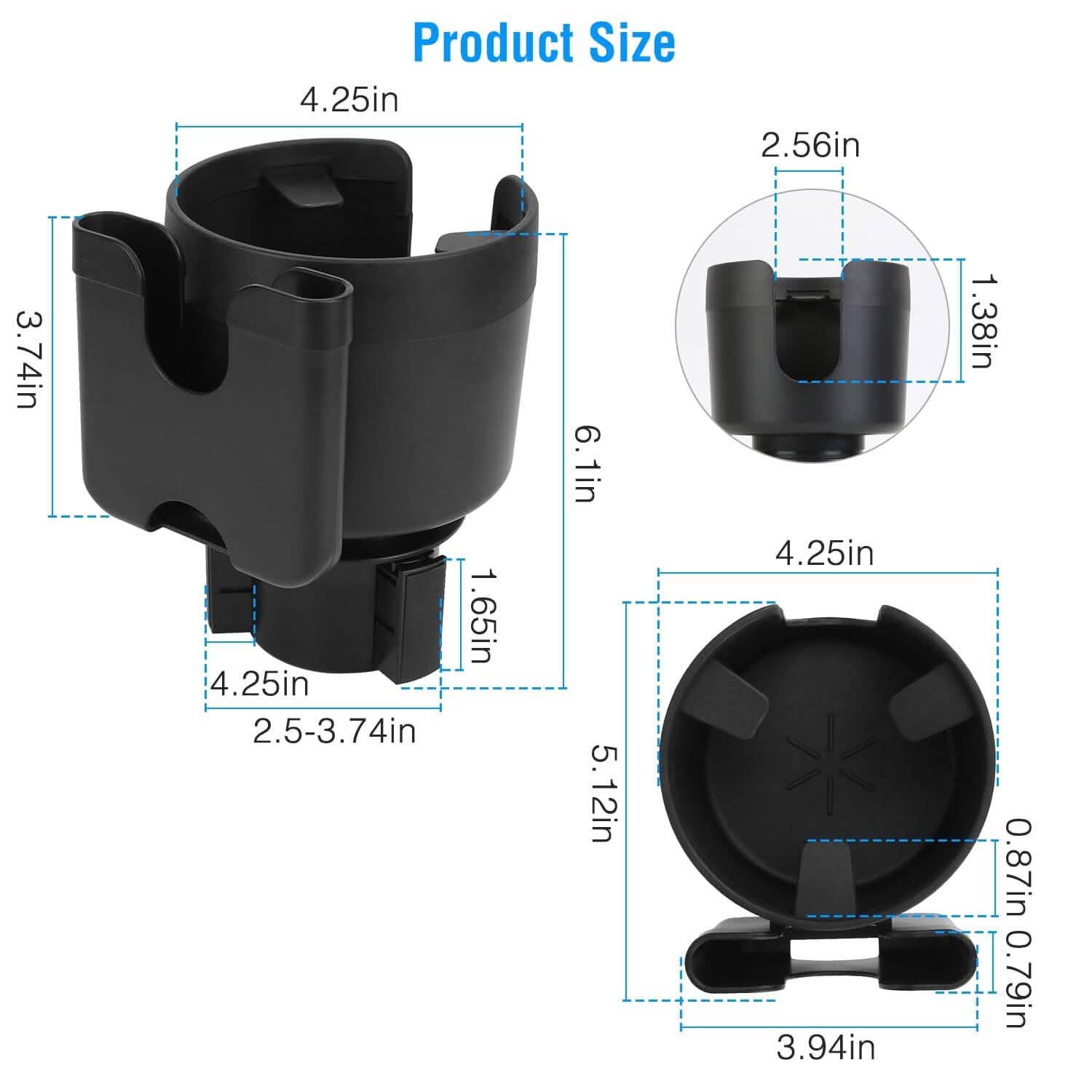 2-in-1 Car Cup Holder with Phone Holder Adjustable Base