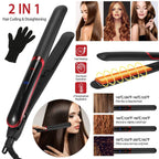 2-in-1 Twist Hair Straightener Ceramic Plate Hair Curler with Temperature Adjust LCD Display