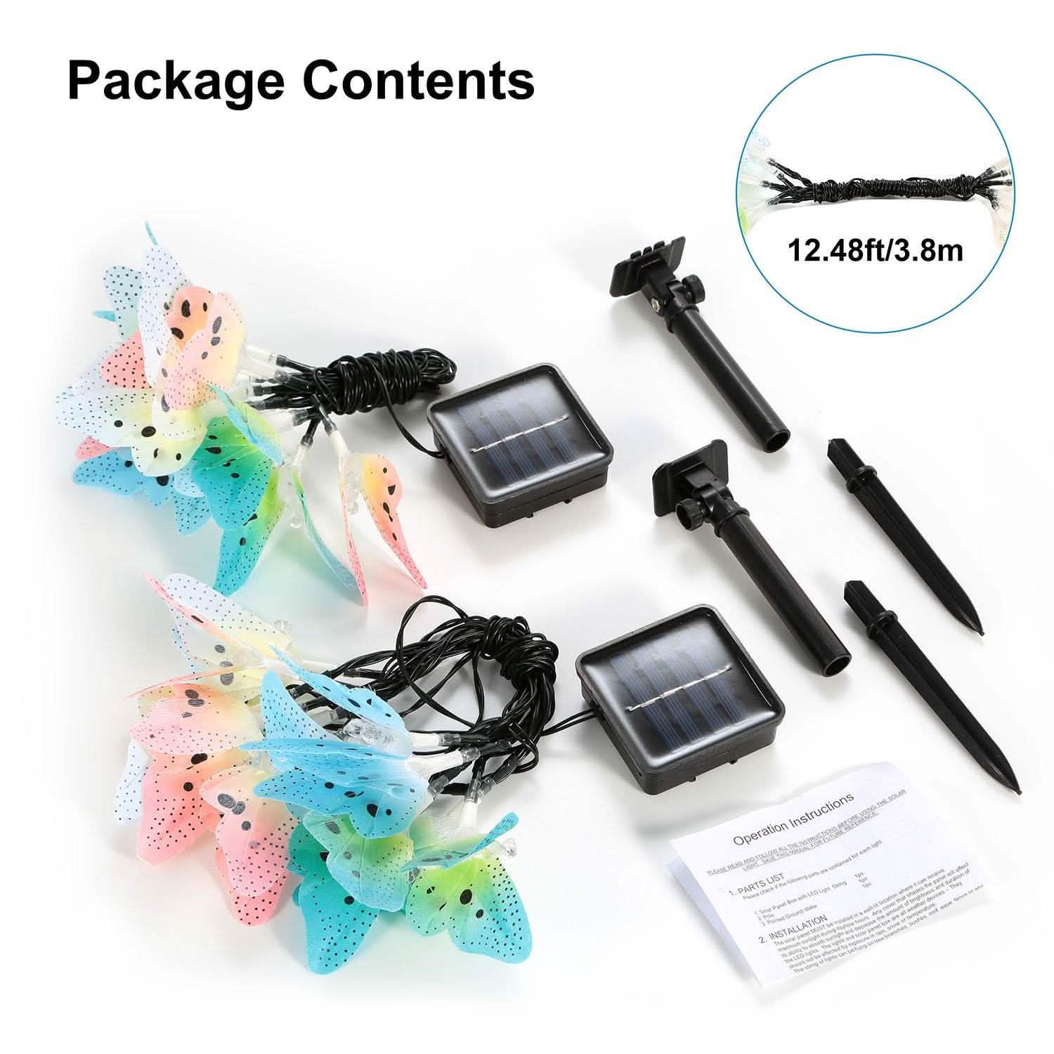2-Pack: 3.8M Solar String Butterfly Lights