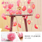 2-Pack: 40 LEDs Rose Flower String Lights