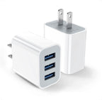2-Pack: Compact 3-Port USB Wall Charger Adapters with Quick Charge