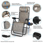 2-Pack: Foldable Zero Gravity Lounge Chair with Dual Side Tray
