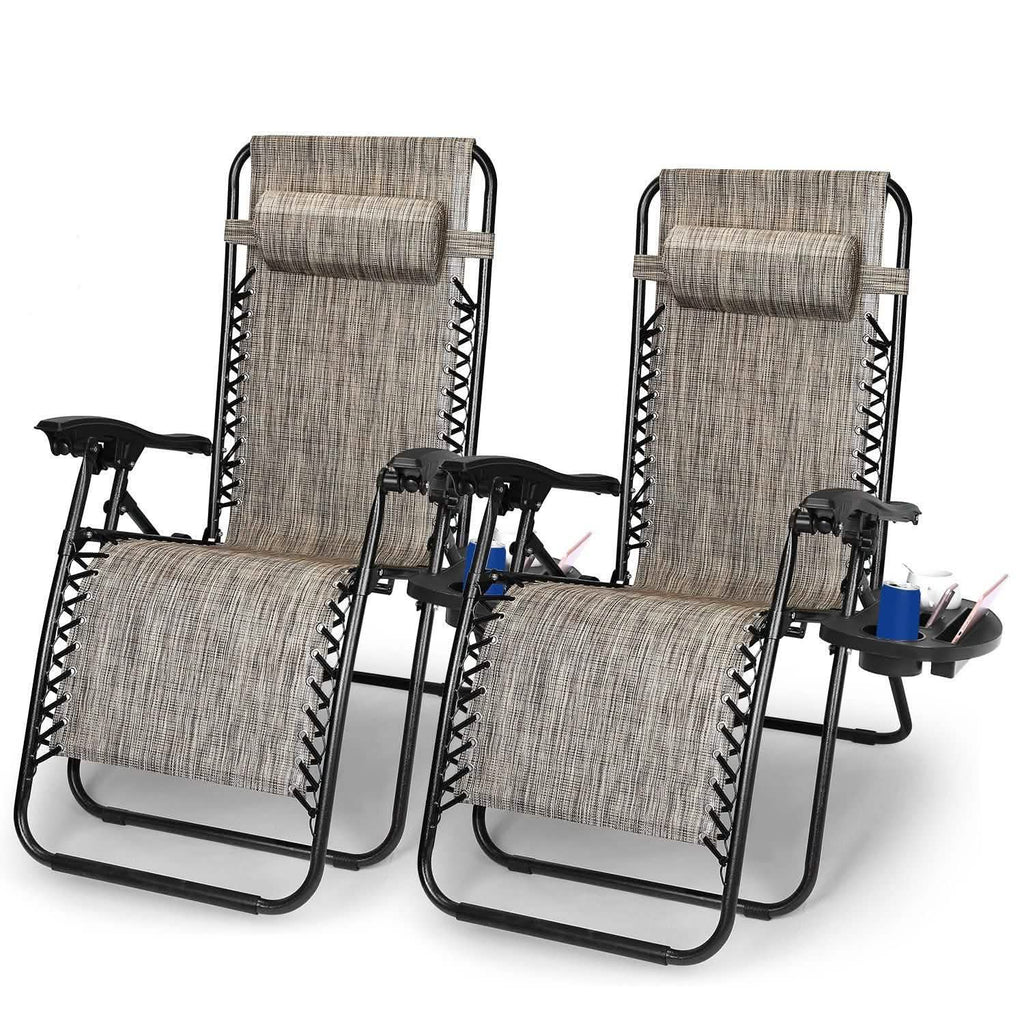 2-Pack: Foldable Zero Gravity Lounge Chair with Dual Side Tray