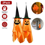 2-Pack: Hanging Ghosts with Wizard Hat Snicker Scary Face