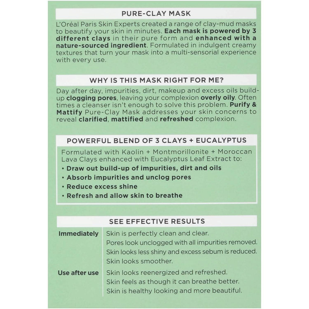 2-Pack: L'Oréal Paris Skincare Pure-Clay Face Mask with Eucalyptus for Oily and Shiny Skin to Purify and Matify