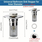 2-Pack: Pop-Up Bathroom Sink Stopper with Stainless Steel Drain Filter and Hair Catcher