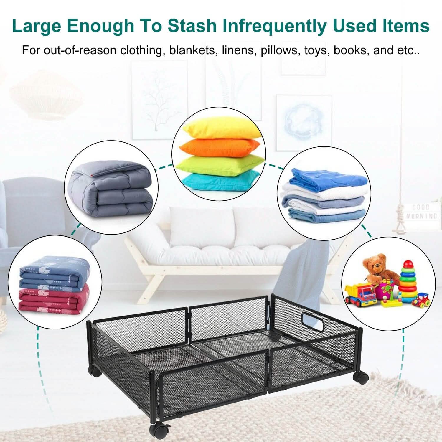 2-Pack: Under Bed Storage Container Foldable Rolling Storage Bin