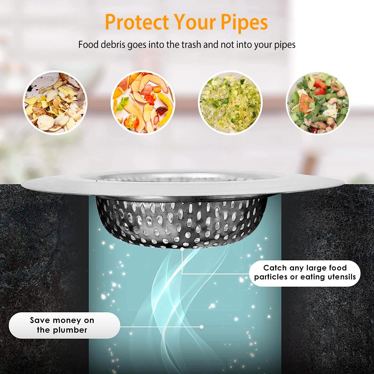 2-Piece: 4.53-Inch Kitchen Sink Strainer