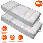2-Piece: 70L Foldable Underbed Clothes Moisture Proof Zipped Organizer