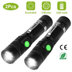 2-Piece: LED Handheld Flashlight Zoomable USB Rechargable