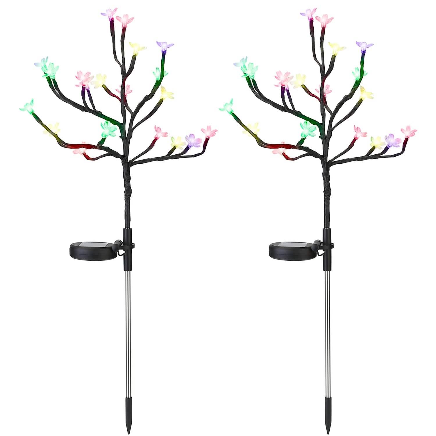 2-Piece: Outdoor Solar Light Cherry Blossom Flower Landscape Light