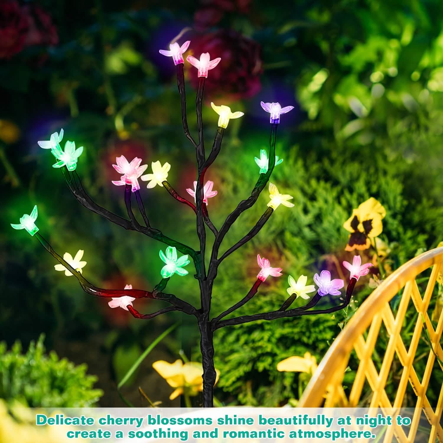 2-Piece: Outdoor Solar Light Cherry Blossom Flower Landscape Light