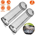 2-Piece: Portable BBQ Rolling Basket Round Stainless Steel Grill