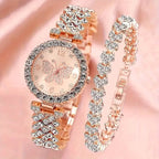 2-Piece Set: Butterfly Quartz Stainless Steel Band Wrist Watch and Bracelet