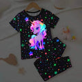 2-Piece Set: Cute Starry Unicorn Pattern Short Sleeve Top + Jogger Pants Co-ords Set