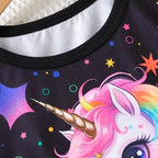 2-Piece Set: Cute Starry Unicorn Pattern Short Sleeve Top + Jogger Pants Co-ords Set