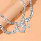 Double Love Heart Rhinestone Chain Anklet Set