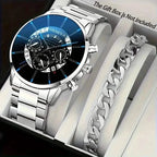 2-Piece Set: Exquisite Men's Quartz Timepieces And Fashionable Stainless Steel Watch Chains