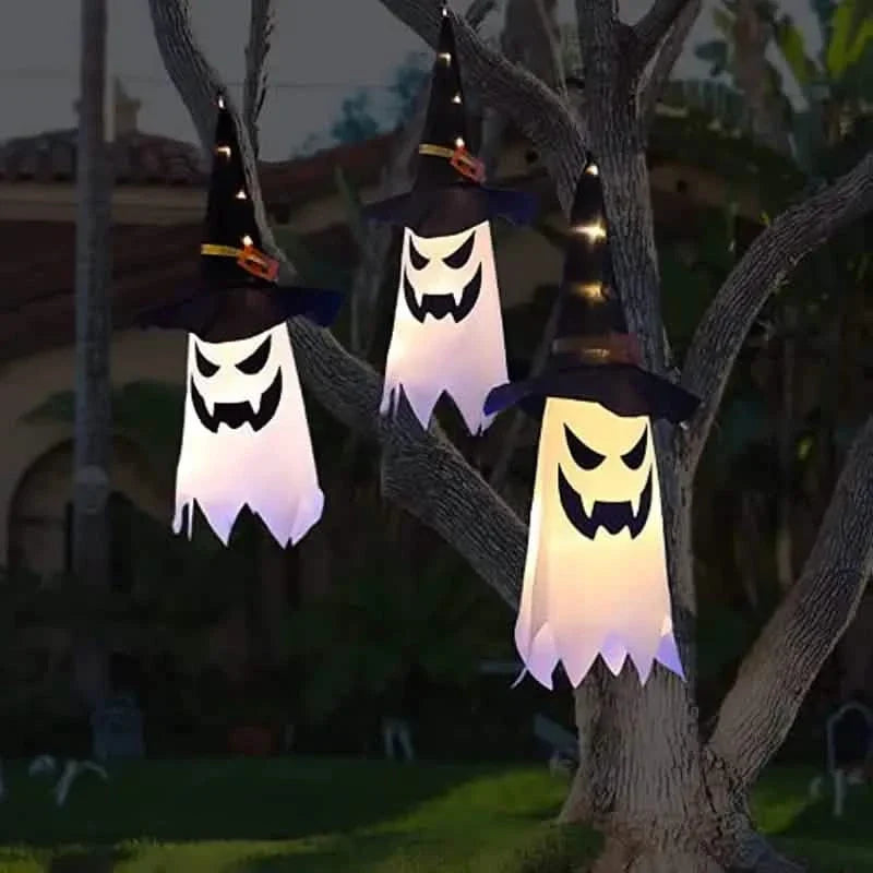 2-Piece Set: Glowing Ghost Witch Hat Halloween Decorations