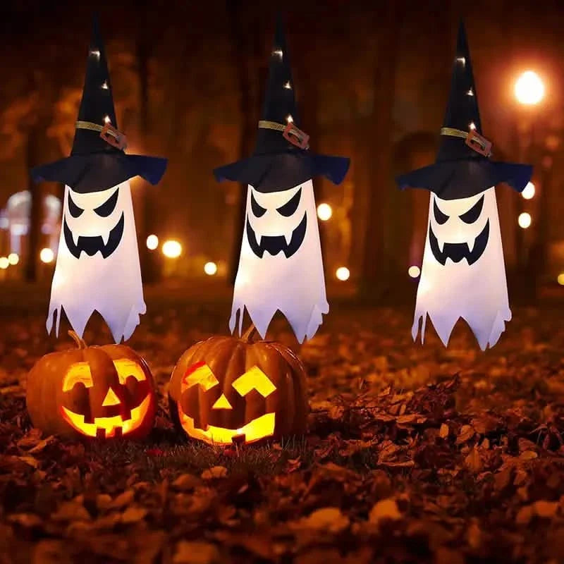 2-Piece Set: Glowing Ghost Witch Hat Halloween Decorations