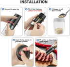 2-Piece Set: Gravity Electric Salt and Pepper Grinder Set, Battery Powered LED Light One Hand Automatic Operation