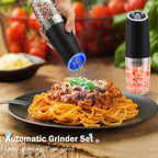 2-Piece Set: Gravity Electric Salt and Pepper Grinder Set, Battery Powered LED Light One Hand Automatic Operation