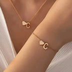2-Piece Set: Metal Heart And English Letter Necklace And Bracelet