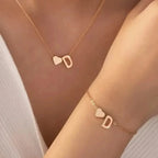 2-Piece Set: Metal Heart And English Letter Necklace And Bracelet