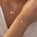 2-Piece Set: Metal Heart And English Letter Necklace And Bracelet