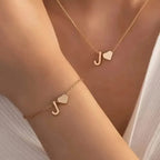 2-Piece Set: Metal Heart And English Letter Necklace And Bracelet