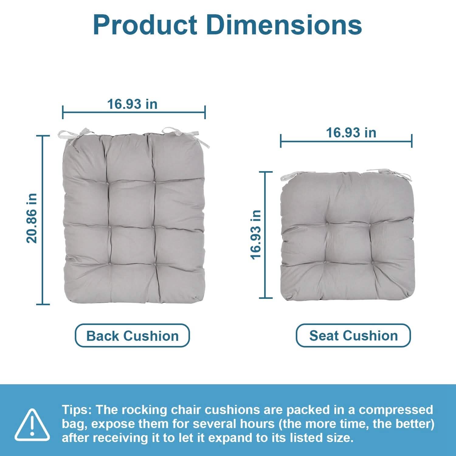 2-Piece Set: Rocking Chair Cushion with Non-Slip Ties Polyester Fiber Filling