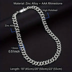 2-Piece Set: Unisex Hip Hop Cuban Chain Necklace and 8" Bracelet