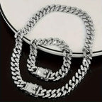 2-Piece Set: Unisex Hip Hop Cuban Chain Necklace and 8" Bracelet
