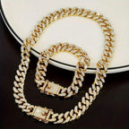 2-Piece Set: Unisex Hip Hop Cuban Chain Necklace and 8" Bracelet