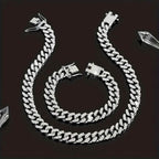 2-Piece Set: Unisex Hip Hop Cuban Chain Necklace and 8" Bracelet