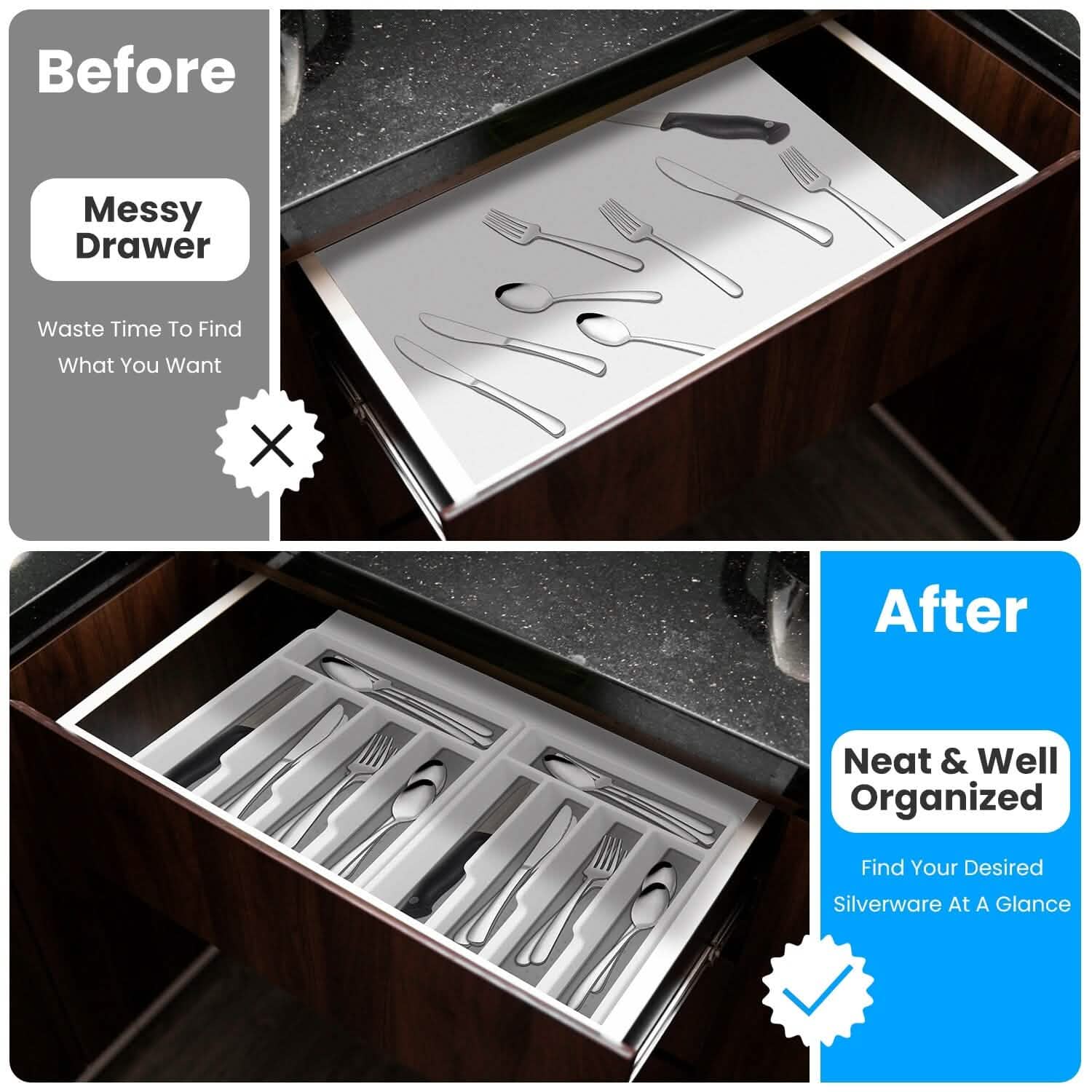 2-Piece: Silverware Utensil Organizer
