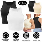 2-Piece: Women Sleeveless Cropped Tank top High Neck