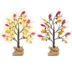 2-Pieces: 2FT Artificial Lighted Maple Tree with 24-Pieces Warm White LED Beads