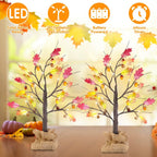 2-Pieces: 2FT Artificial Lighted Maple Tree with 24-Pieces Warm White LED Beads