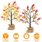 2-Pieces: 2FT Artificial Lighted Maple Tree with 24-Pieces Warm White LED Beads