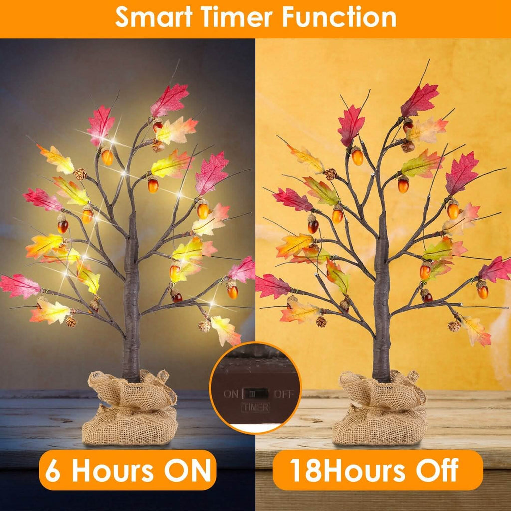 2-Pieces: 2FT Artificial Lighted Maple Tree with 24-Pieces Warm White LED Beads