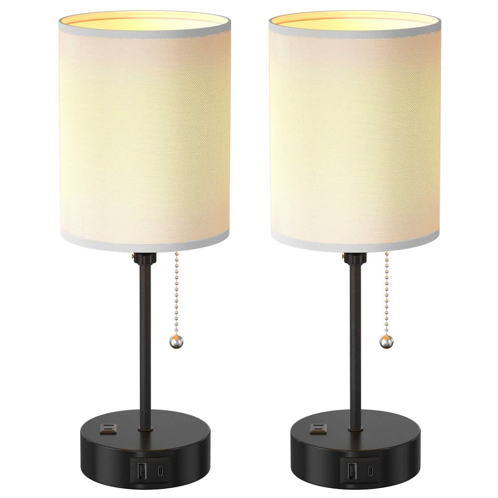 2-Pieces: Bedside Lamps 3 Color Modes USB C+A AC Output Ports Pull Chain