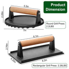 2-Pieces: Cast Iron Grill Press Pre-Seasoned Steak Weights Smash Burger Press