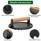 2-Pieces: Cast Iron Grill Press Pre-Seasoned Steak Weights Smash Burger Press
