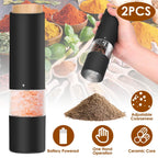 2-Pieces: Electric Salt and Pepper Grinder Battery Powered with Adjustable Coarseness