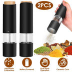 2-Pieces: Electric Salt and Pepper Grinder Battery Powered with Adjustable Coarseness