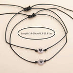 2-Pieces: Luminous Flat Round Shape Beads Braided Bracelet with Heart Shape Pattern