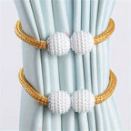2-Pieces: Magnetic Curtain Tiebacks with Faux Pearls