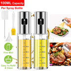 2-Pieces: Oil Dispenser Mister Refillable Stainless Steel Glass Vinegar with Measurement Oil Control Diet