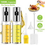 2-Pieces: Oil Dispenser Mister Refillable Stainless Steel Glass Vinegar with Measurement Oil Control Diet
